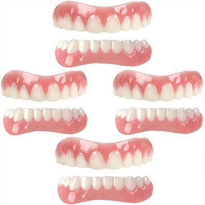 WoCOyo False Teeth Immediate Reusable Nature Smile Cosmetic Dentures Temporary Detachable Top and Bottom Silica Gel Veneer Dentures for Men and Women,4pair