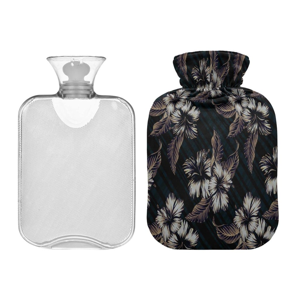 Masculine Retro Floral Pattern Hot Water Bottle with Velvet Cover, 2L Hot Water Bag for Hot and Cold Compress, Bed Warmer, Ideal for Shoulder Period Pain Relief