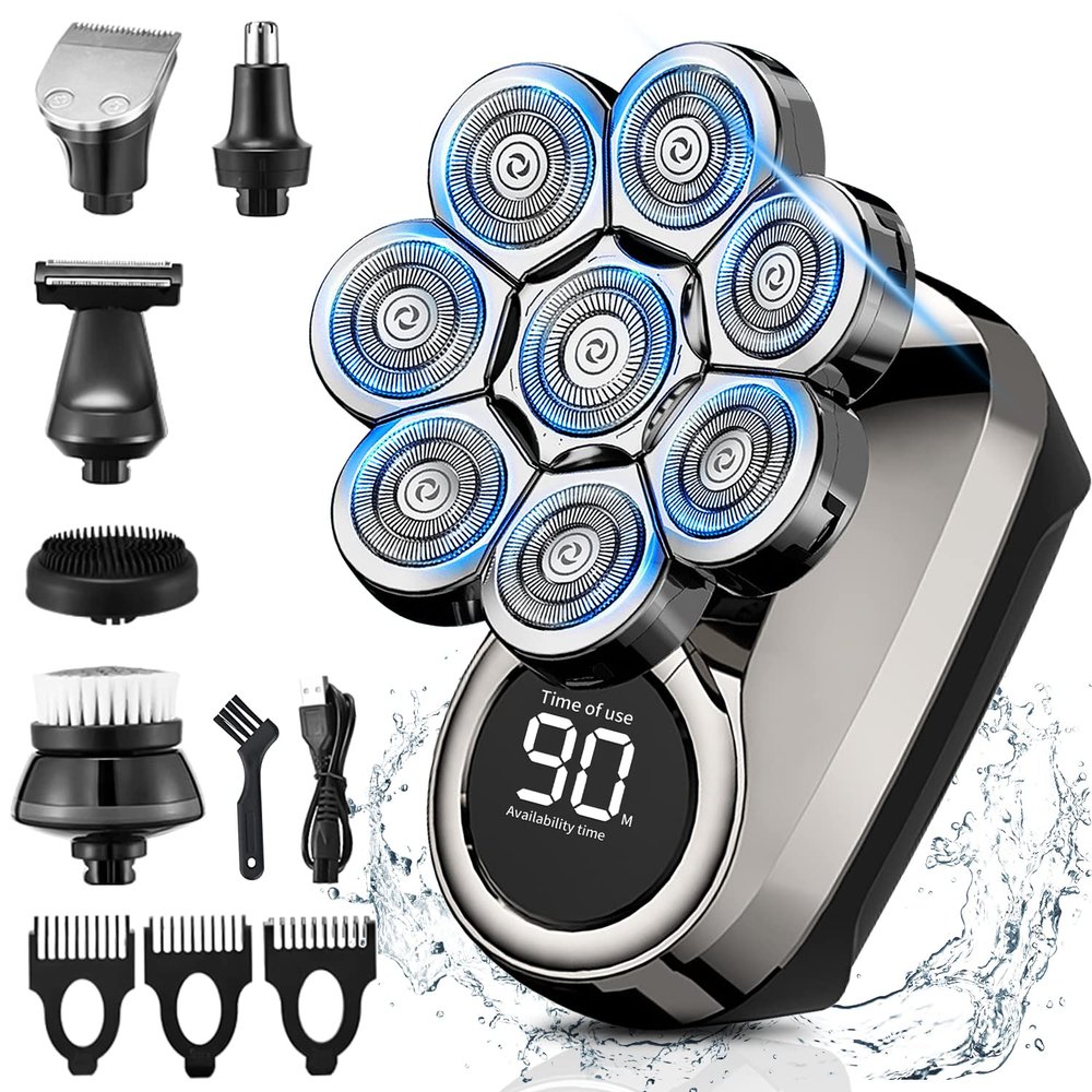 Electric Head Shaver for Men, 8D Upgraded 6-in-1 Head Shaver for Bald Men, Waterproof Wet/Dry Electric Shaver Razor Beard Grooming Kit Cordless Rechargeable