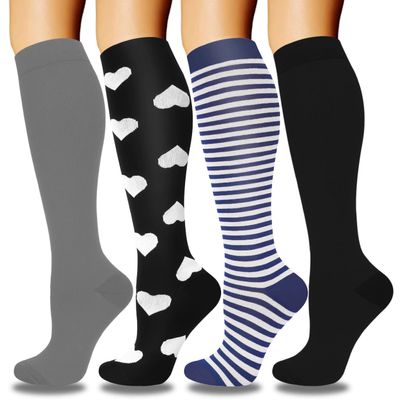 Aoliks 4 Pairs Copper Compression Socks for Women & Men Circulation 15-20 mmHg - Best Support for Nurses, Running