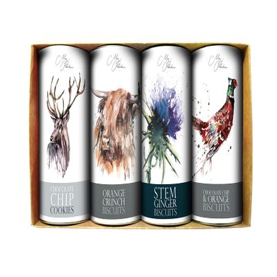Meg Hawkins - Farrah's of Harrogate, 4 Drum Gift Set - Stag, Cow, Thistle, Pheasant, 4 x 160 g