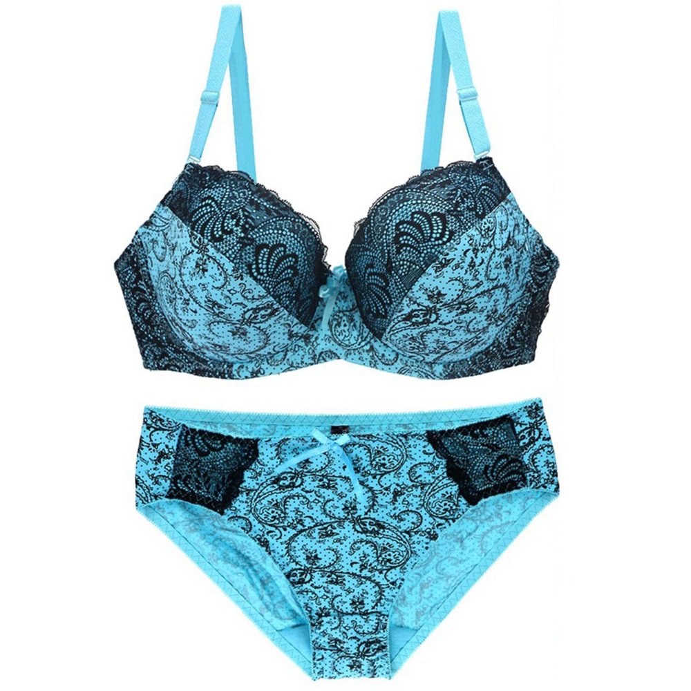 AMhomely Plus Size Sexy Lingerie Sets for Women UK Clearance 2 Piece Bra Panties Suits Lace Underwear Pajamas Ladies Lingerie Intimates Set, 02 Blue, M