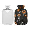 Halloween Skeletons Pumpkins Pattern Hot Water Bottle with Velvet Cover, 1L Transparent Hot Water Bag for Menstrual Cramp Relief, Bed Warmer view 1
