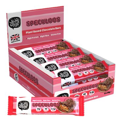 Yubi Speculoos - 12 Pack - Protein Bars - 99 Calories, High Protein, High Fibre, Low Sugar, Gluten Free and Dairy Free - Healthy Snacks/Nutrition Bar - Chocolate Bars - 420g