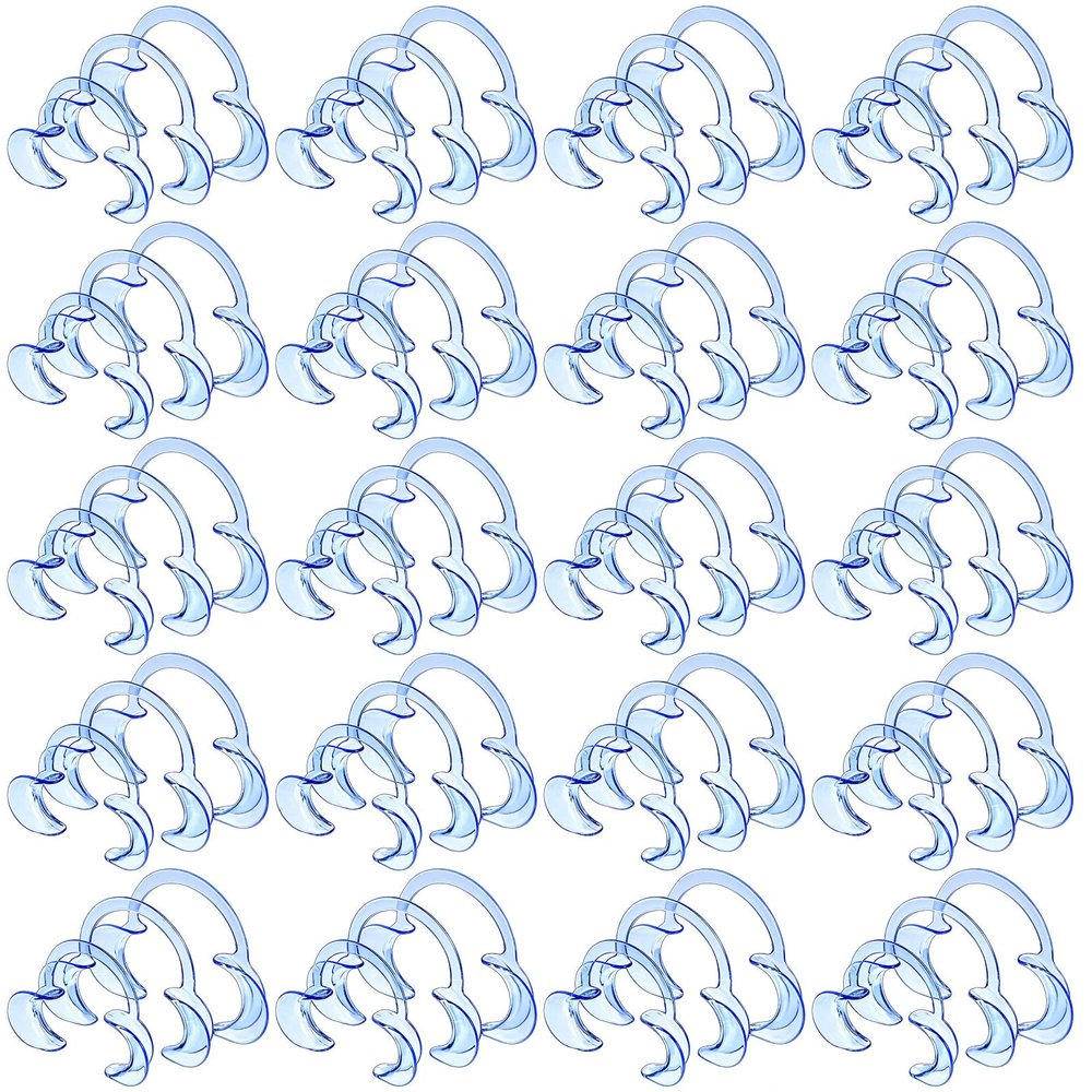 60 Pack Dental Cheek Retractor Mouth Opener Cheek and Lip Retractor with 3 Pack Teeth Shade Guide for Speak Out Game Teeth Whitening Clear Blue C Shape (Size S, M, L)