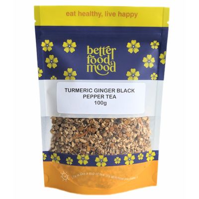 Better Food Mood Turmeric Ginger Black Pepper Loose Leaf Tea 100g | May Aid Digestion & Boost Immunity | Superfoods - No Caffeine | Rich in Antioxidants