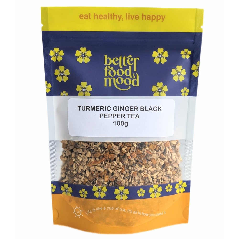 Better Food Mood Turmeric Ginger Black Pepper Loose Leaf Tea 100g | May Aid Digestion & Boost Immunity | Superfoods - No Caffeine | Rich in Antioxidants