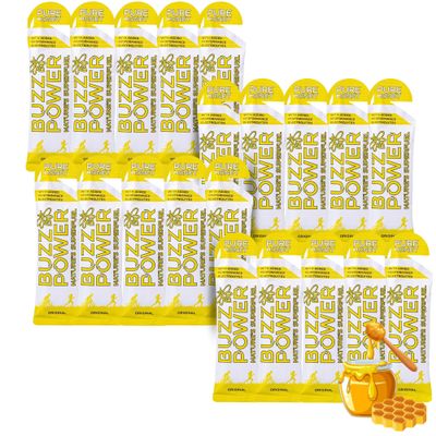 Buzz Power Honey Energy Gels for Running with 25g Carbohydrate (20 Pack) - Natural Running Gels with Performance Electrolytes, Glucose & Fructose for Endurance Athletes and Outdoor Activities