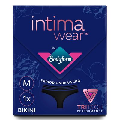 Bodyform Washable Period Pants - For Up to 12 hours of Protection - Black - Menstrual Underwear for Moderate Flow, Bikini Cut - Pack of 1, Size L