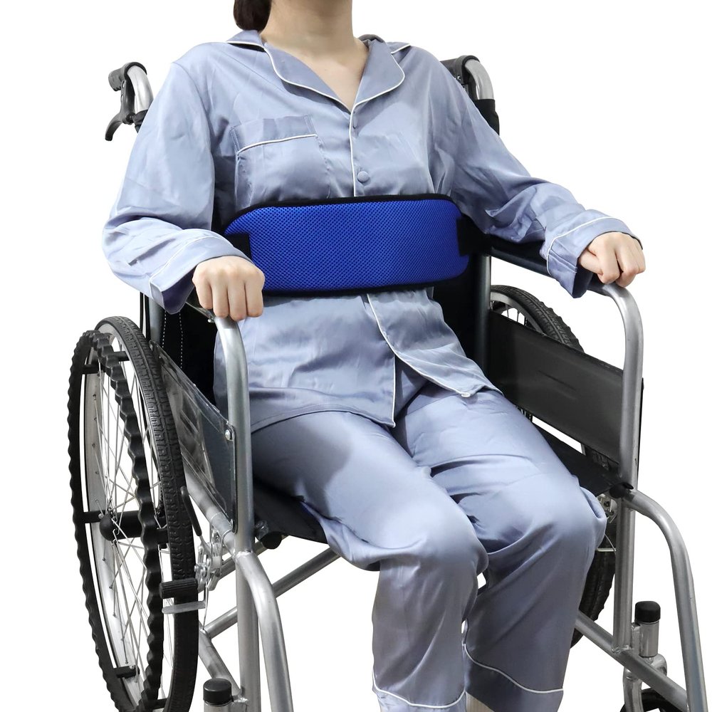 LOSCHEN Non-Slip Seat Belt, Thick Chair, Abdominal Area, Adjustable, Anti-Fall Slip with Buckle, for Elderly, Seniors (Blue)