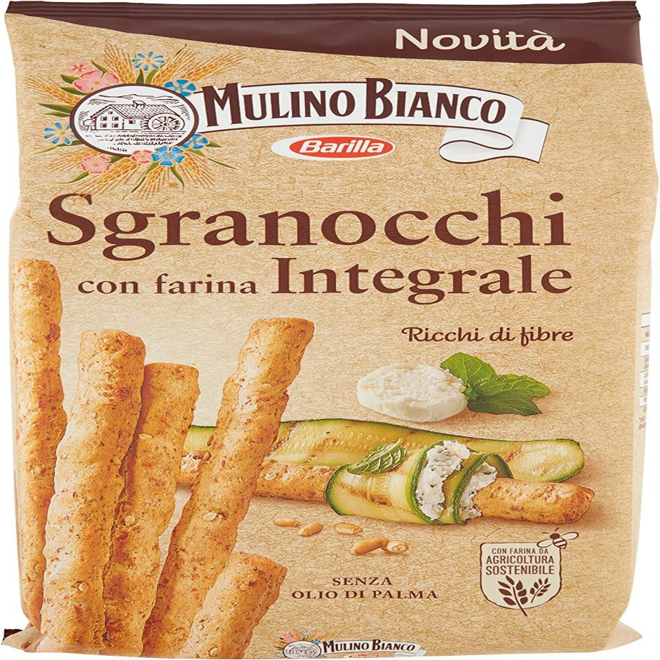 Mulino Bianco Grissini Sgranocchi con Farina Integrale Grisini with Whole Grain Flour, Perfect as a Snack, 200 g