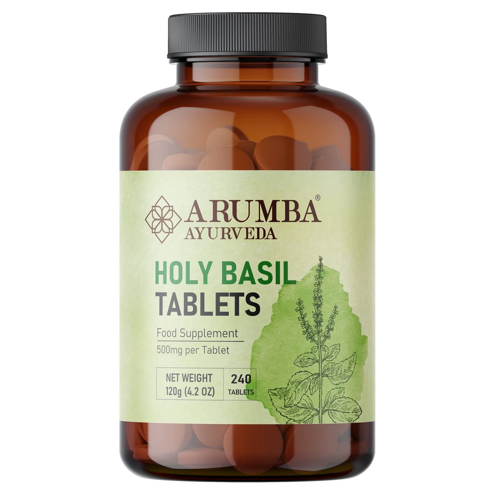 Arumba Ayurveda Tulsi (Holy Basil) Tablets 240 nos, Ocimum Sanctum - 500 mg per Tablet, Made from Pure Tulsi Leaf Powder