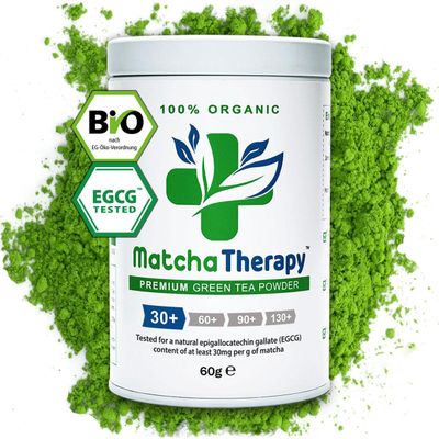 MatchaTherapy 30+ | ORGANIC Matcha Tea Powder | 60g | At least 30mg/g tested EGCG Catechin Content | Supports Immune System & Energy Levels | Ceremonial Grade | Green Tea from Japan