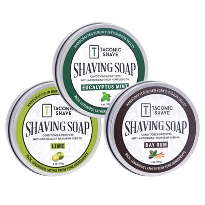 Taconic Shave Barbershop Quality Shaving Soap for Men & Women with Anti-Oxidant Rich Seed Oils  Moisturizing Shaving Soap for All Skin Types (Variety Pack - Lime, Eucaluptus Mint & Bay Rum)