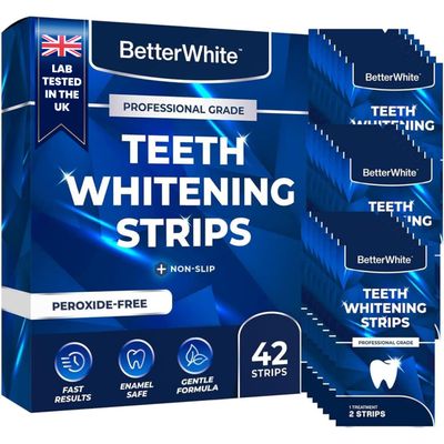 BetterWhite Professional Teeth Whitening Strips 21 Treatments - Enamel Safe - Non-Sensitive Formula - 42 Peroxide-Free Strips - Dentist Formulated Teeth Whitening Kit + Mouth Opener Included