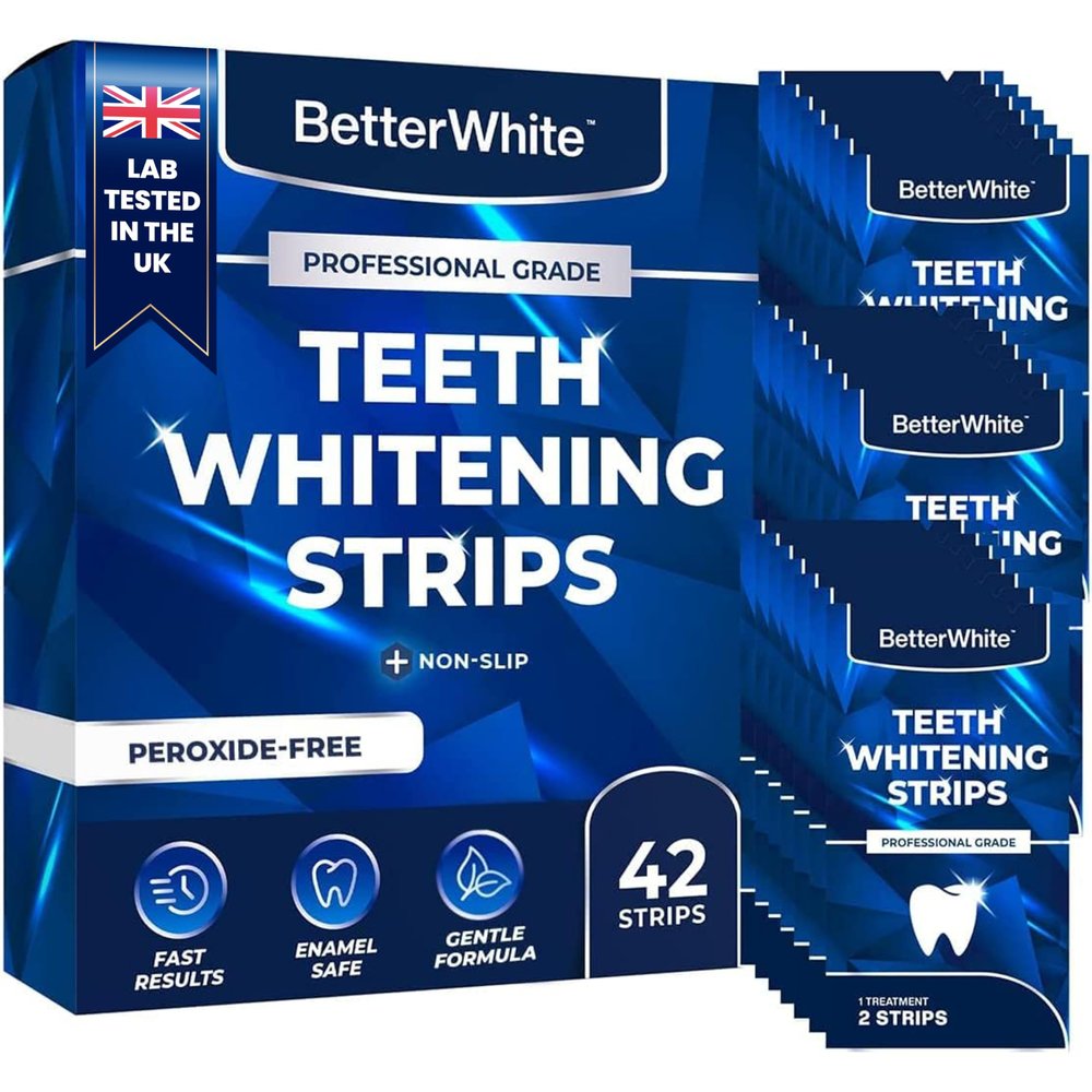 BetterWhite Professional Teeth Whitening Strips 21 Treatments - Enamel Safe - Non-Sensitive Formula - 42 Peroxide-Free Strips - Dentist Formulated Teeth Whitening Kit + Mouth Opener Included