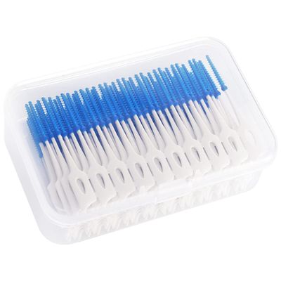 Deuson 160Pcs Interdental Brush Toothpick Soft Silicone Tooth Picks Dental Tooth Cleaning Tool Safe Floss Interdental Brush Stick Portable Ultra Tight Bristles Reusable for Teeth N(160PCS,blue)