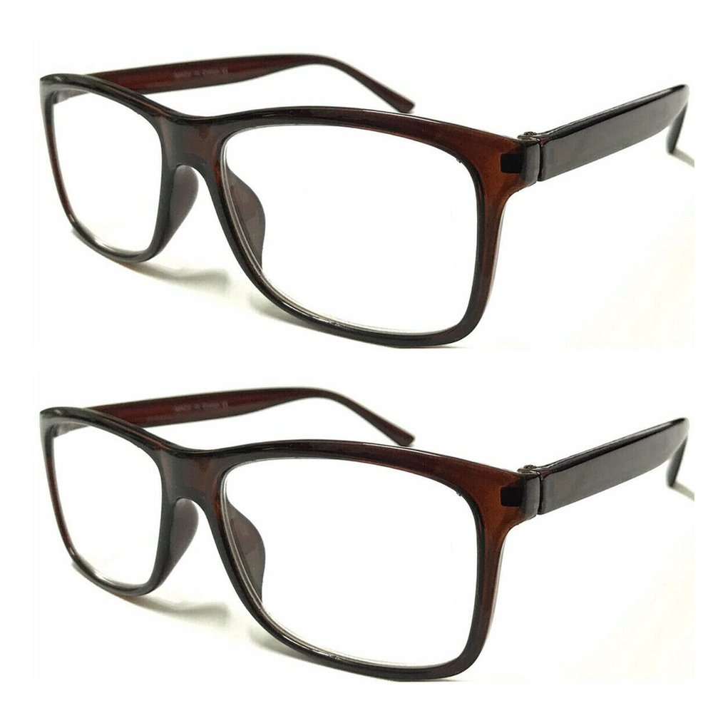 TWINKLE TWINKLE Big Lens Simple Plain Colourful Reading Glasses/Comfort Designed R140 (2 Pairs Brown, +3.00 Magnification)