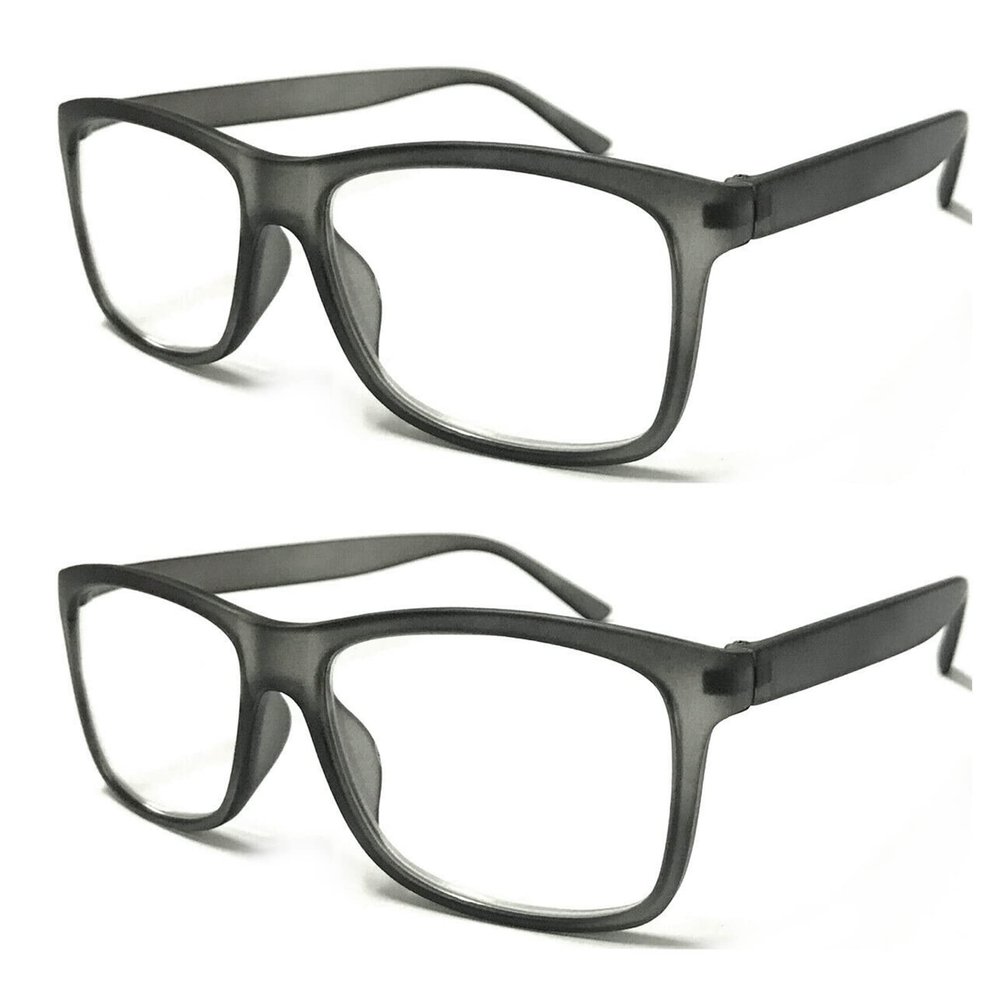 TWINKLE TWINKLE Big Lens Simple Plain Colourful Reading Glasses/Comfort Designed R140 (2 Pairs Matte Grey, +1.50 Magnification)