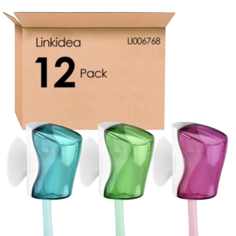 Linkidea Travel Toothbrush Head Covers with Suction Cup, Portable Wall Mount Toothbrush Cap Holder for Outdoor (12 Pcs)