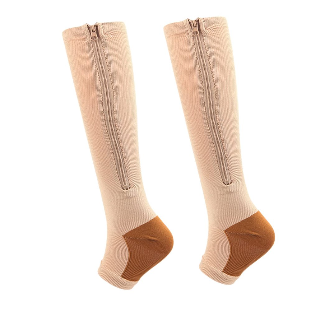 2 Pairs Zipper Compression Socks,Toeless Calf Zipper Compression Socks with Medical Gradient Compression for Men Women Varicose Veins Edema Recovery