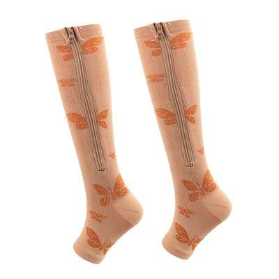 2 Pairs Zipper Compression Socks,Toeless Calf Zipper Compression Socks with Medical Gradient Compression for Men Women Varicose Veins Edema Recovery
