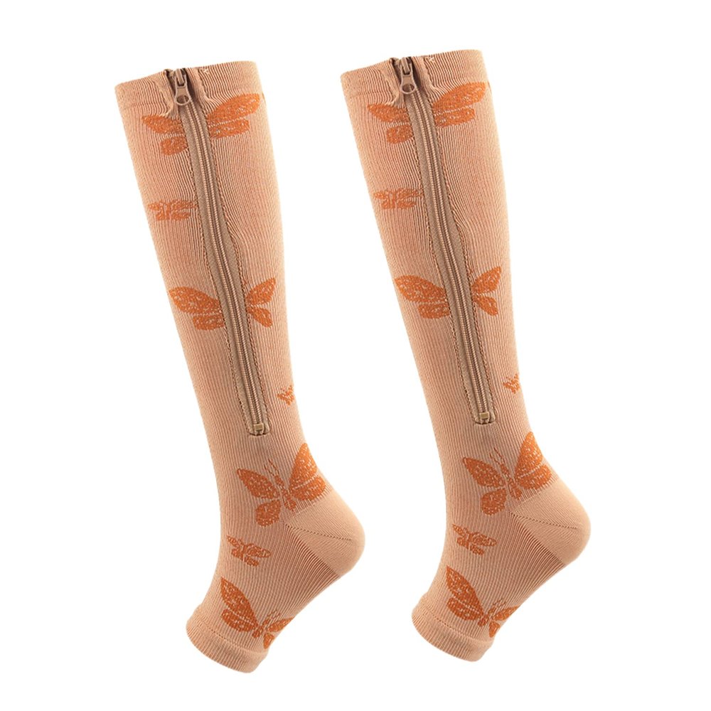 2 Pairs Zipper Compression Socks,Toeless Calf Zipper Compression Socks with Medical Gradient Compression for Men Women Varicose Veins Edema Recovery