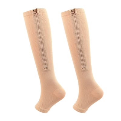 2 Pairs Zipper Compression Socks,Toeless Calf Zipper Compression Socks with Medical Gradient Compression for Men Women Varicose Veins Edema Recovery