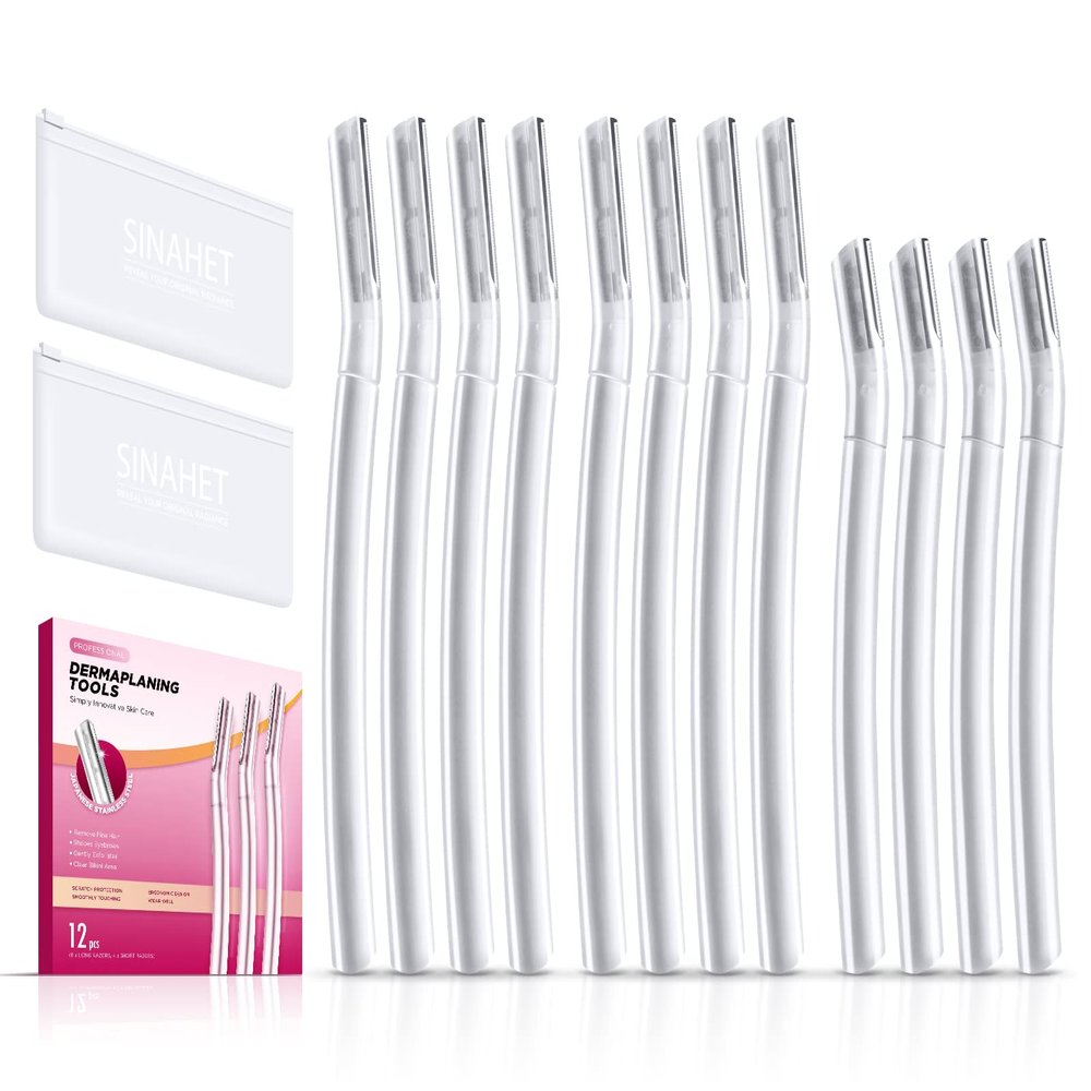 SINAHET Dermaplaning Tool (12 Count), Professional Face Razors for Women, Facial and Eyebrow Hair Removal, Gentle Skin Exfoliation Blade