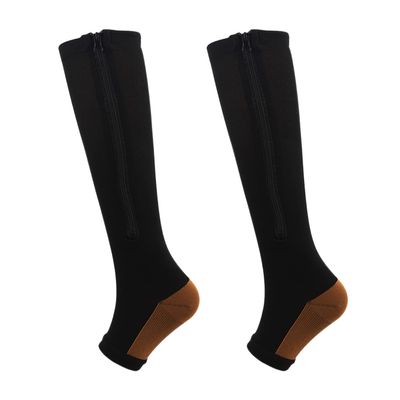2 Pairs Zipper Compression Socks,Toeless Calf Zipper Compression Socks with Medical Gradient Compression for Men Women Varicose Veins Edema Recovery