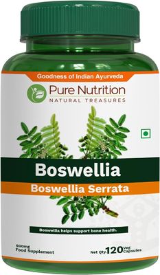 Pure Nutrition Boswellia Serrata 15:1 Extract 600mg | 120 Cap | Min 65% Boswellic Acids | Each Serving Offer 600mg 15:1 Extract Equivalent to 9000mg Raw Boswellia Powder | Non-GMO
