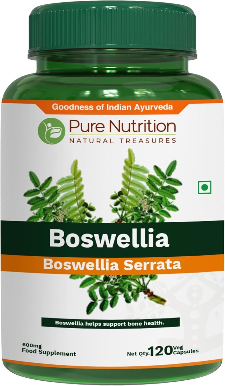 Pure Nutrition Boswellia Serrata 15:1 Extract 600mg | 120 Cap | Min 65% Boswellic Acids | Each Serving Offer 600mg 15:1 Extract Equivalent to 9000mg Raw Boswellia Powder | Non-GMO
