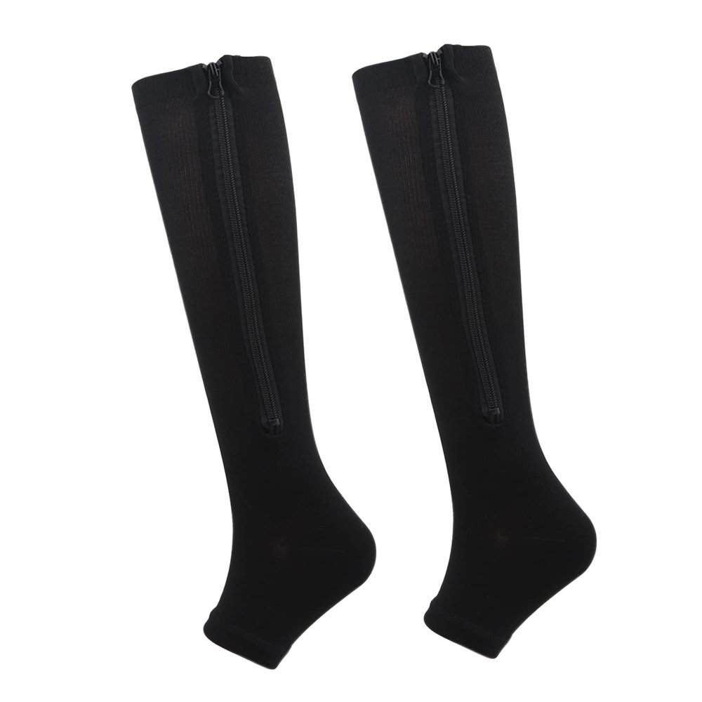 2 Pairs Zipper Compression Socks,Toeless Calf Zipper Compression Socks with Medical Gradient Compression for Men Women Varicose Veins Edema Recovery