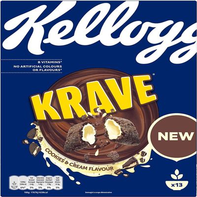 Kellogg's Krave Cookies & Cream Flavour Crispy Cocoa Cereal Filled with Cream