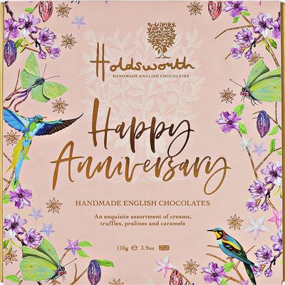 Holdsworth Chocolates Occasions Collection - Happy Anniversary Box Filled with Handmade Truffles and Assorted Milk, Dark and White Chocolates Perfect for gifting 110g