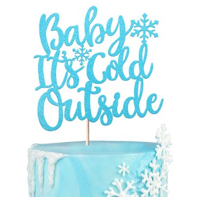 Rsstarxi 1 Pack Baby It's Cold Outside Cake Topper Glitter Winter Snowflake Baby Shower Cake Pick for Winter Frozen Theme Snowflake Baby Shower Kids Birthday Christmas Party Cake Decorations Supplies