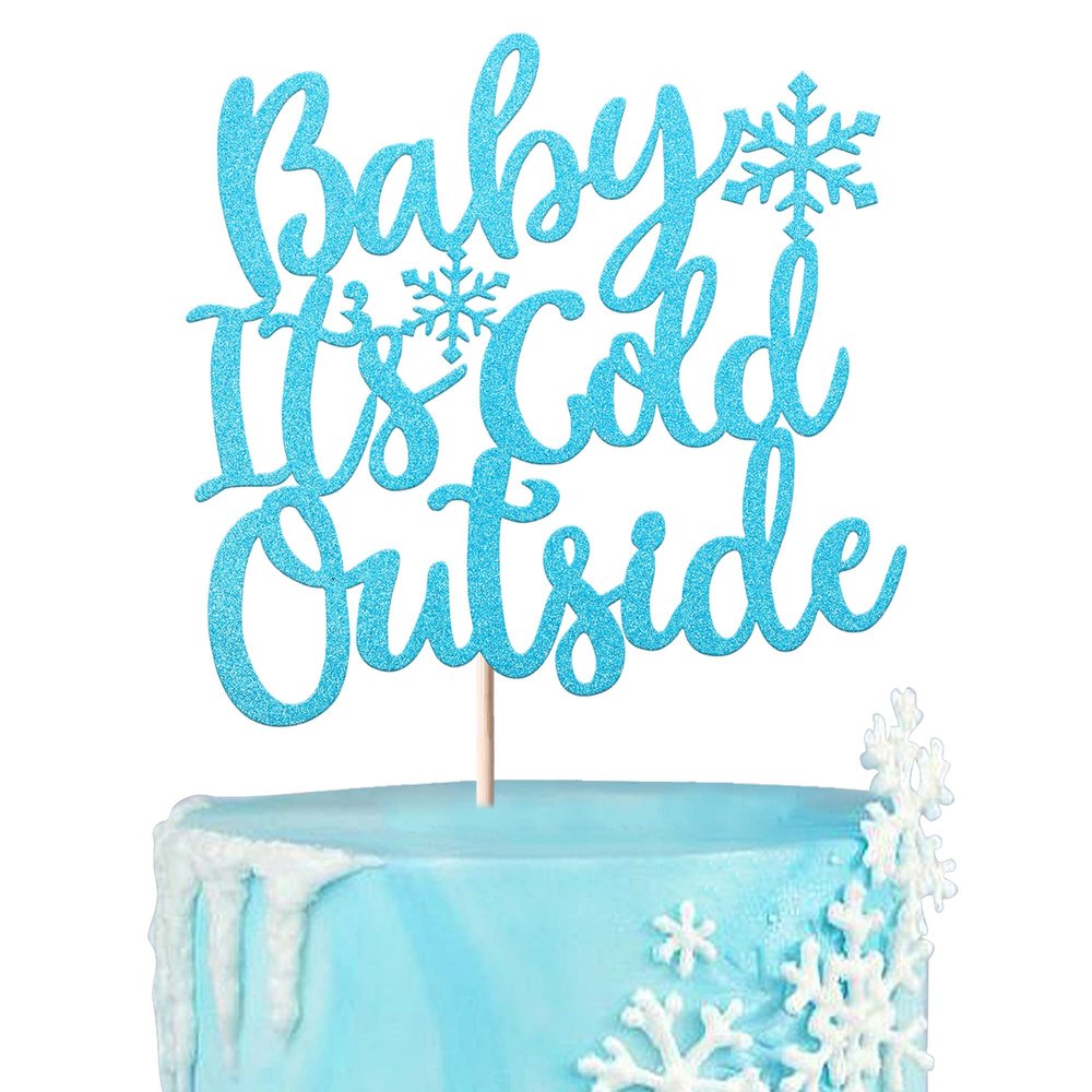 Rsstarxi 1 Pack Baby It's Cold Outside Cake Topper Glitter Winter Snowflake Baby Shower Cake Pick for Winter Frozen Theme Snowflake Baby Shower Kids Birthday Christmas Party Cake Decorations Supplies