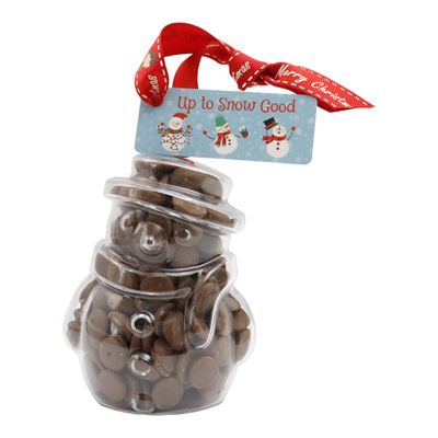 ButtonChocs Christmas Chocolate Snowman - Up To No Good. Belgian Milk Chocolate Gift for Christmas.