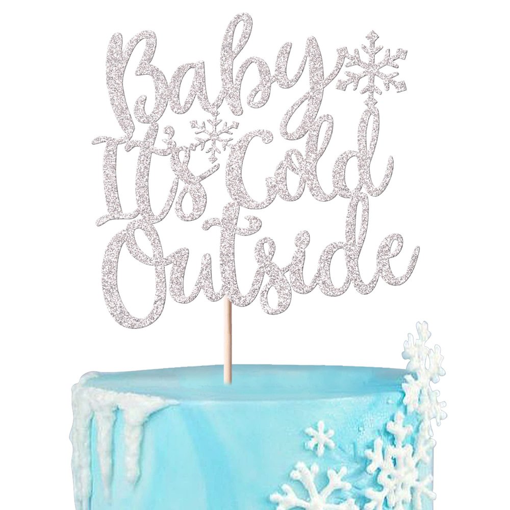 Rsstarxi 1Pack Snowflake Cake Topper Winter Baby It's Cold Outside Cake Pick Baby Shower Cake Decorations for Snowflake Theme Kids Birthday Christmas Party Silver