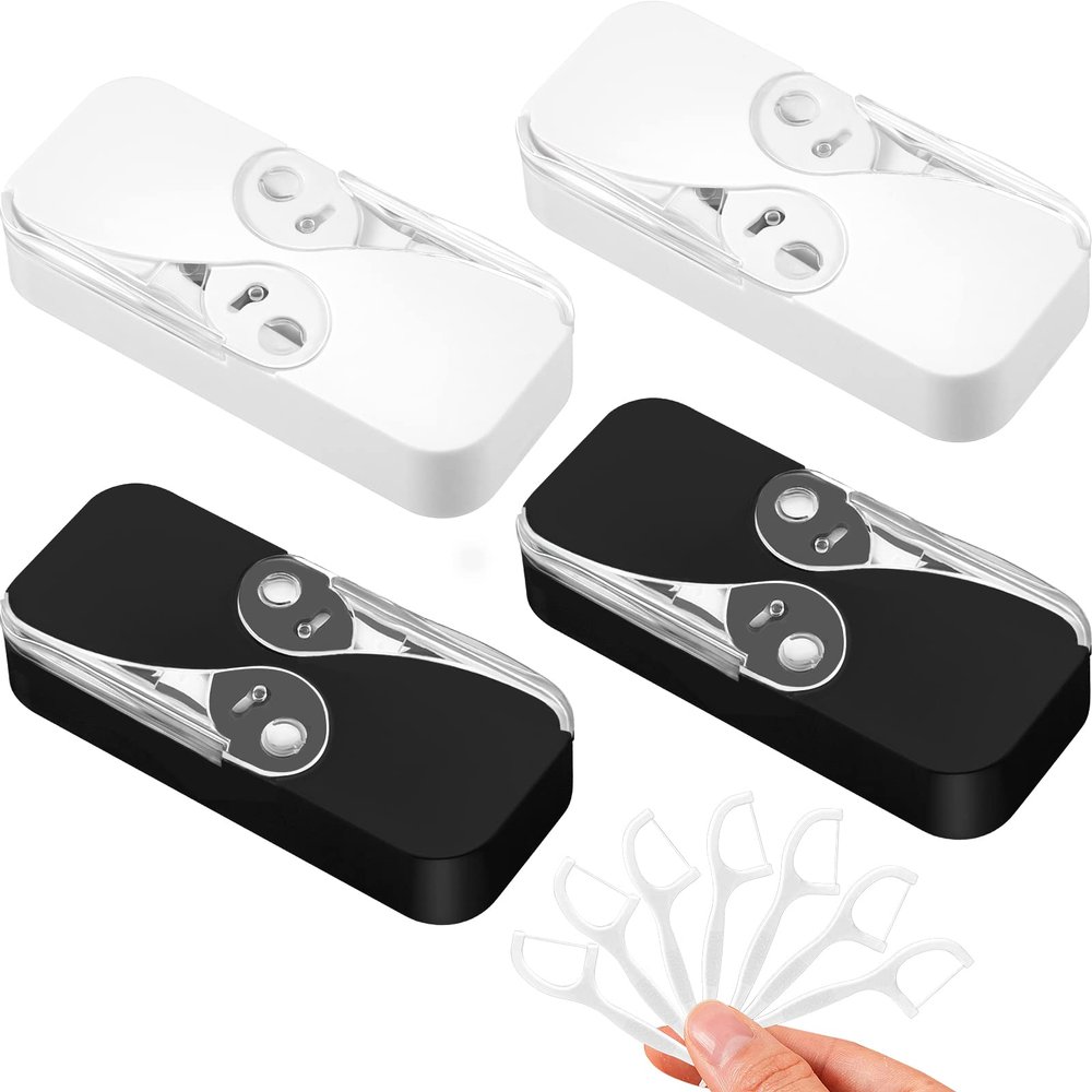 4 Pcs Flosser Dispenser Travel Dental Floss Case Tooth Picks Flossers Refillable Floss Pick Dispenser Portable Floss Pick Holder Travel Floss Organizer with Dental Floss for Women Men Teeth Cleaning