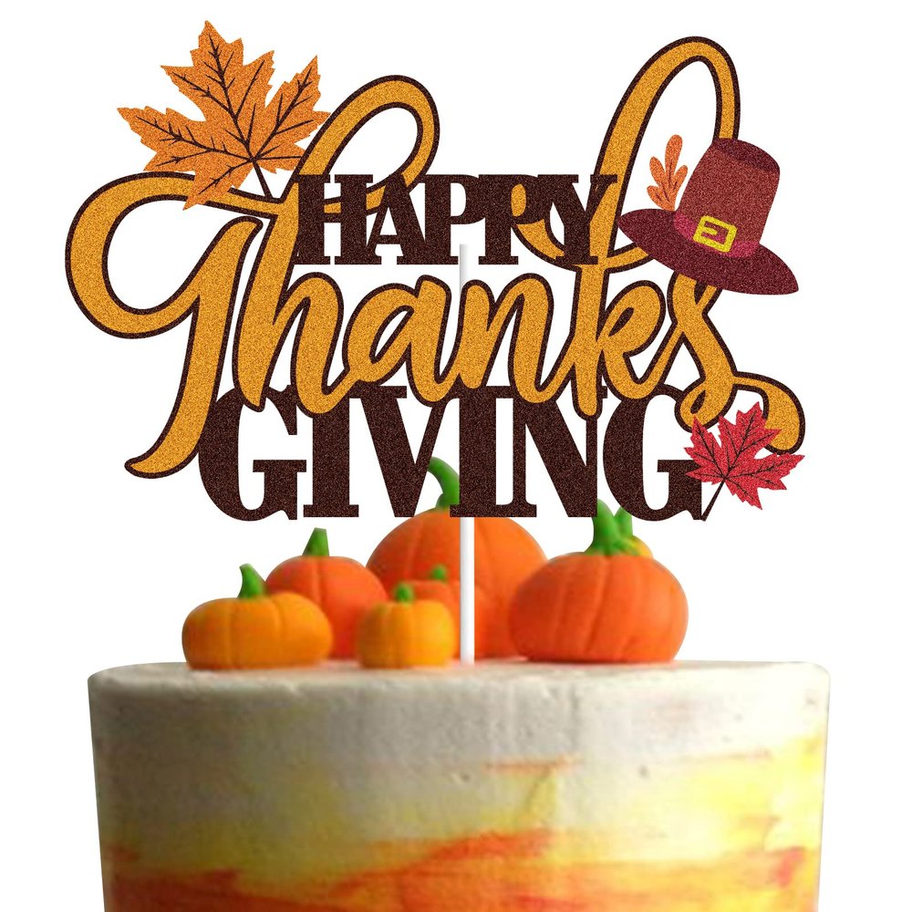 Happy Thanksgiving Cake Topper Happy Fall Day Autumn Fall Harvest Maple Pumpkin Give Thanks Friends Party Decorations Supplies