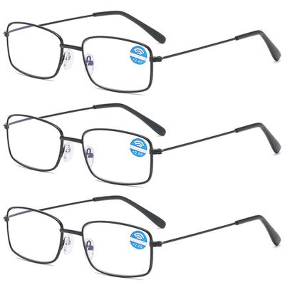 Lanomi Blue Light Blocking Reading Glasses Metal Rectangle Anti Blue Computer Gaming Glasses with Magnifying for Women Mens 3 Pack Black 2.0