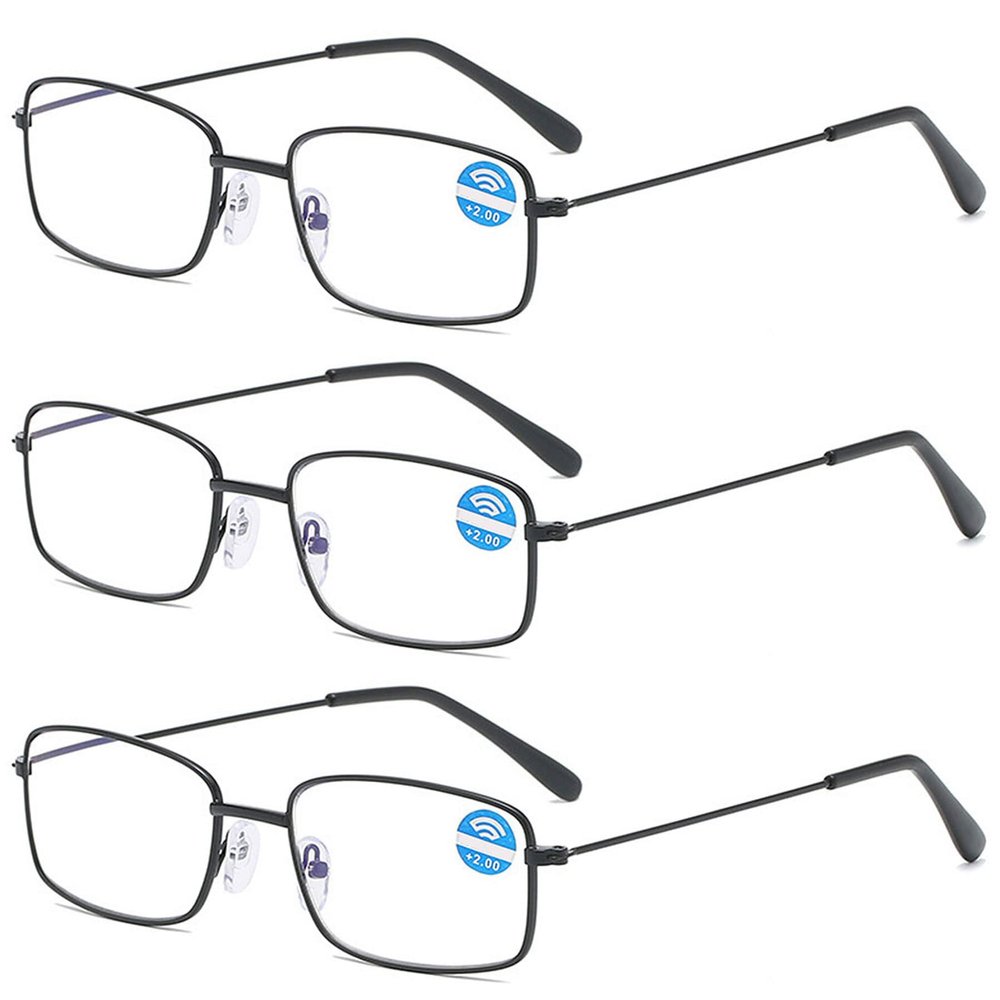 Lanomi Blue Light Blocking Reading Glasses Metal Rectangle Anti Blue Computer Gaming Glasses with Magnifying for Women Mens 3 Pack Black 2.0