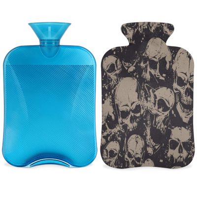 Hot Water Bottle with Cover 2L, Goth Skeleton Hot Water Bag for Bed Warming/Period Pain Relief, Vintage Skull Hot Water Bottle Sleeve