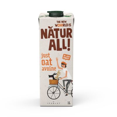 NATUR-ALL | Just Oat Drink 1L - Plant-Based Milk Alternative, Clean Label, 2 Simple Ingredients, Dairy-Free, Vegan, No Added Sugar (Pack of 6)