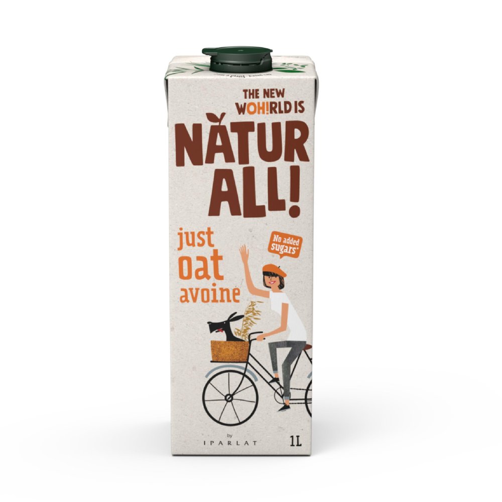 NATUR-ALL | Just Oat Drink 1L - Plant-Based Milk Alternative, Clean Label, 2 Simple Ingredients, Dairy-Free, Vegan, No Added Sugar (Pack of 6)