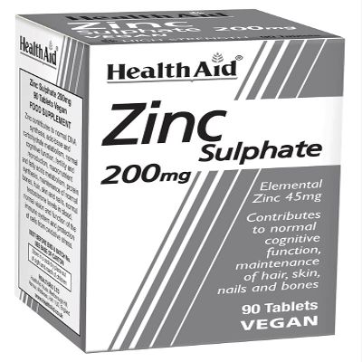 HealthAid Zinc Sulphate 200mg (45mg Elemental Zinc) - 90 Tablets