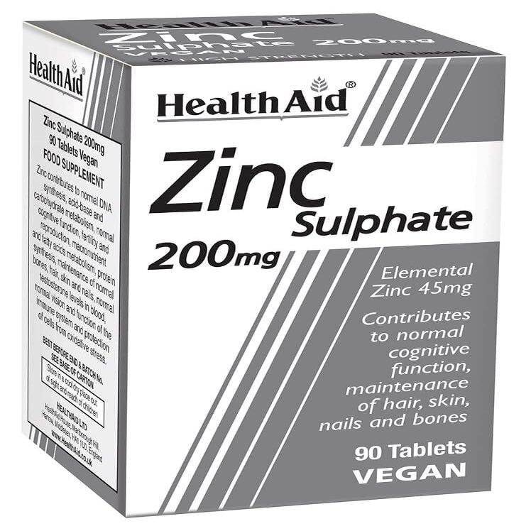 HealthAid Zinc Sulphate 200mg (45mg Elemental Zinc) - 90 Tablets