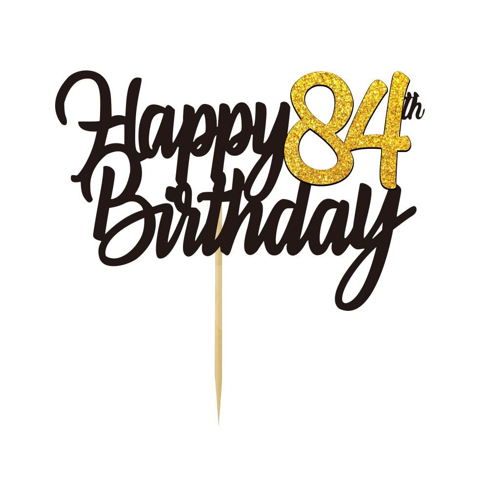 Happy 84th Birthday Cake Toppers Glitter 84th Anniversary Cake Topper 84 Years Loved Bday Decorations 84 Gold Birthday Cake Decorations Eighty-four Party Supplies for Women Men(Black Gold)