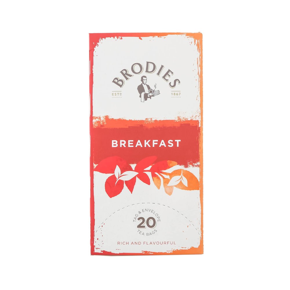 Brodies Breakfast Tag and Envelope - 6 Tea Boxes of 20 Tea Bags each (total 120 Tea Bags) - Rich and flavourful Scottish Tea with a bright and brisk malty flavour - Ideal for Breakfast